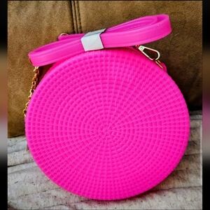 Pink Round Woven Crossbody Bag ☆material Is Like A Jelly / Rubbery Pvc